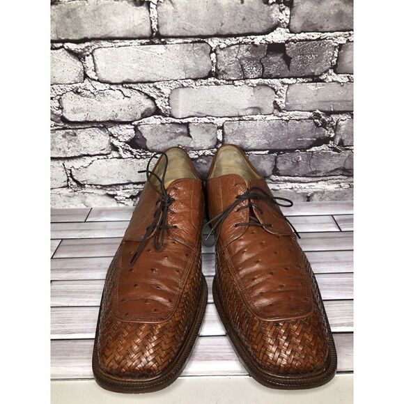 Caporicci Italy Vintage Almond Genuine Ostrich Woven Dress Shoes Men 13M US/46EU main image 5